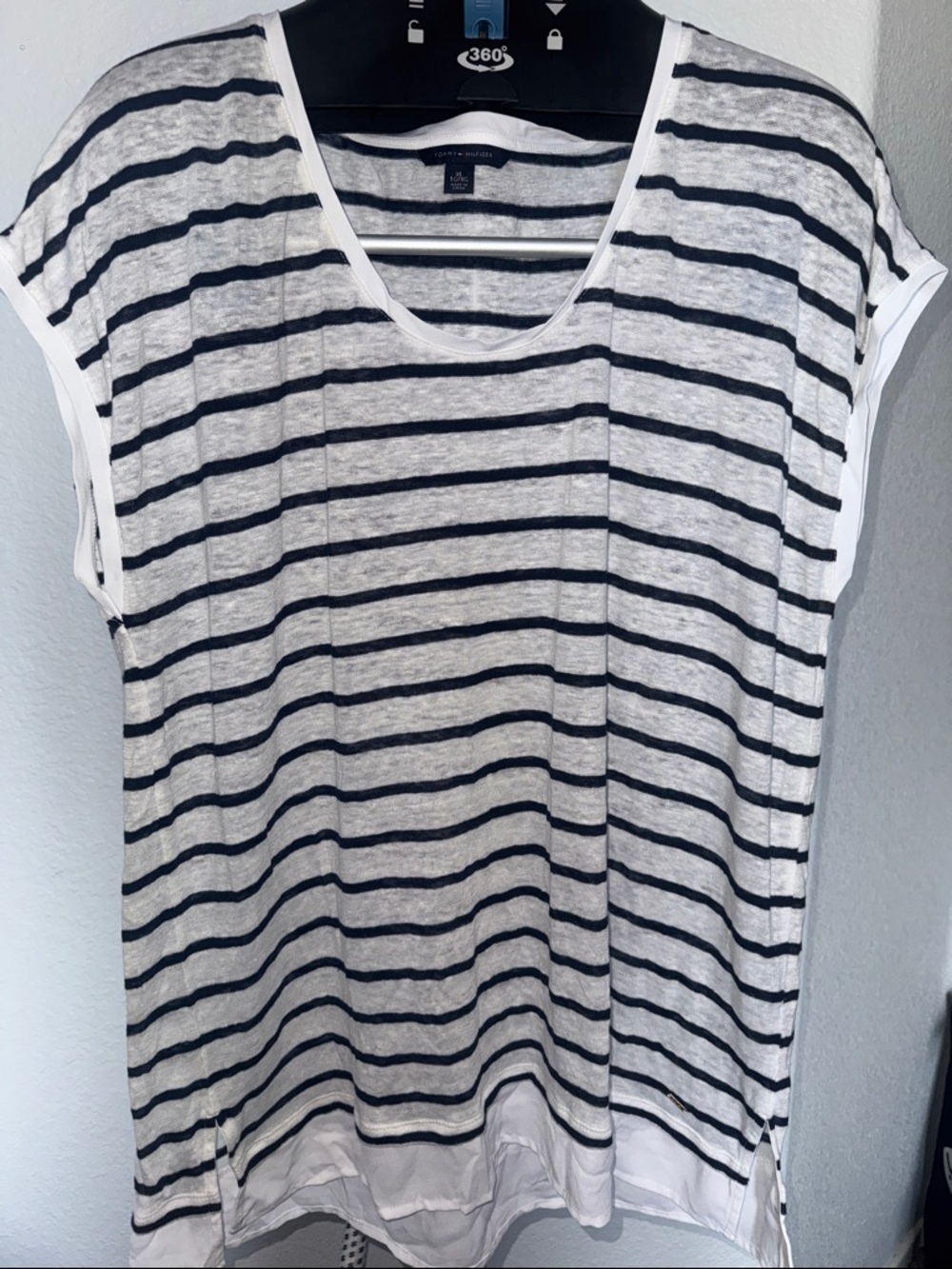 Tommy Hilfiger White & Black Striped Scoop Neck Tank